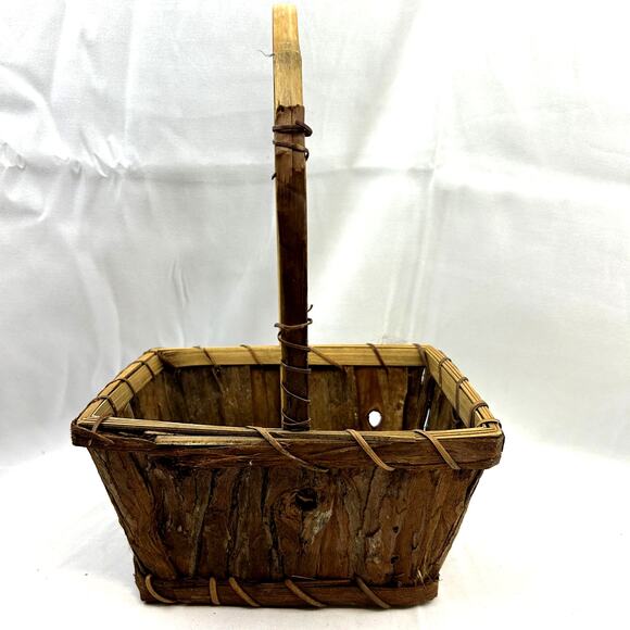 Wood Bark Basket Vintage Handmade 8 x 6" on top 4.5" tall - Picture 1 of 11